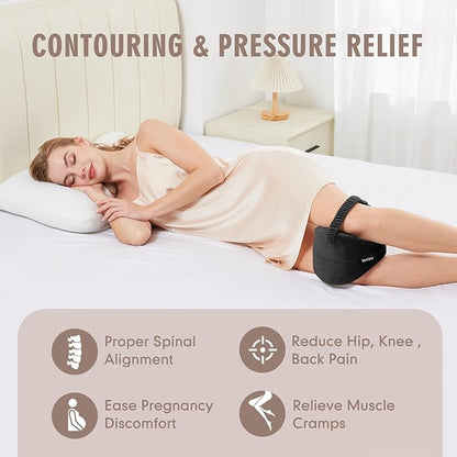 Black Knee Pillow for Side Sleepers - Memory Foam Between Leg Pillows for Sciatica Pain Relief, Hip/Leg/Ankle Support with Non-slip Strap, Spine Alignment for Pregnancy, Post-Surgery Recovery