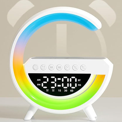 Table Lamp Smart Alarm Clocks Alarm Clocks for Bedrooms White Speaker Wireless Charger Smart Light Sound Machine 9.45 inch Night Light Lamp Sunrise Alarm Clock Restroom Bedroom (Mini-Style 3401)