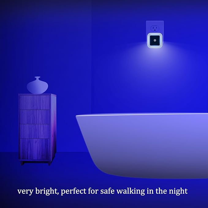 [ Pack of 4 ] Bright Blue Night Lights, Plug Into Wall Light with Light Sensor (Unique Blue Cover Design)
