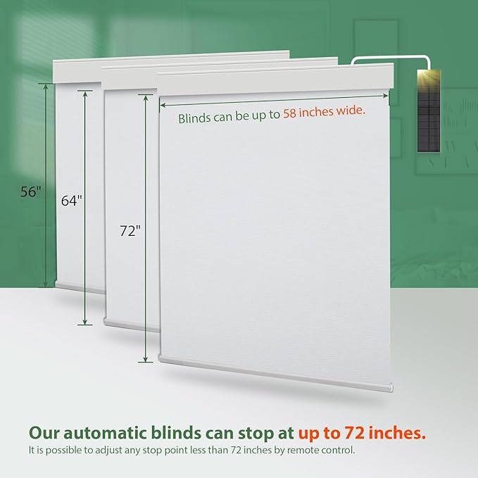 Motorized Blinds with Remote, Blackout Cooling Automatic Shades with Solar Panel Cordless Smart Blinds for Windows, Custom Electric Blinds Horizontal Roller Shades,White,33" W X 72" H