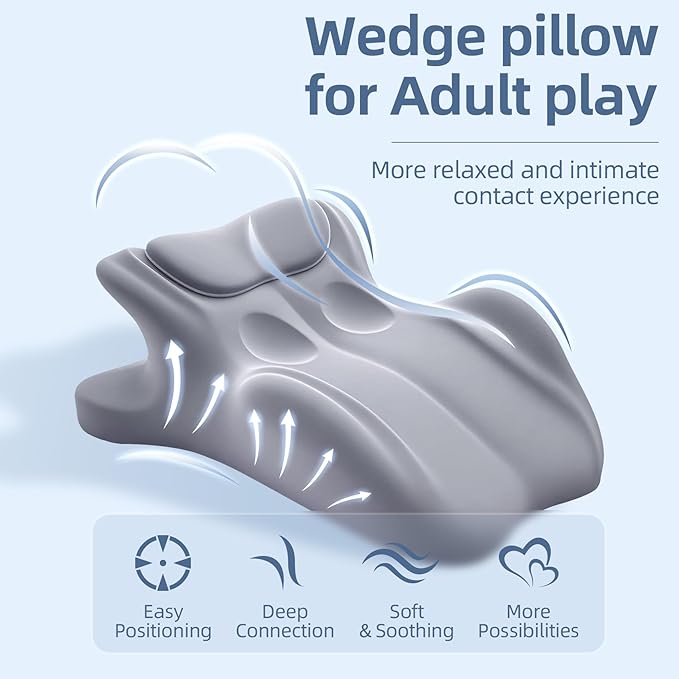 27 Degree Couples Pillow with Memory Foam, Adjustable Multi-Position & Back Support, Anti-Slip Waterproof Cover with Replaceable Design for All Postures (Gray)