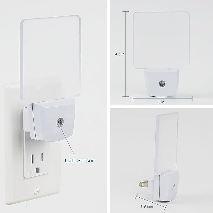 2 Pack 0.5W Plug in LED Night Light with Dusk to Dawn Sensor Daylight Cool White