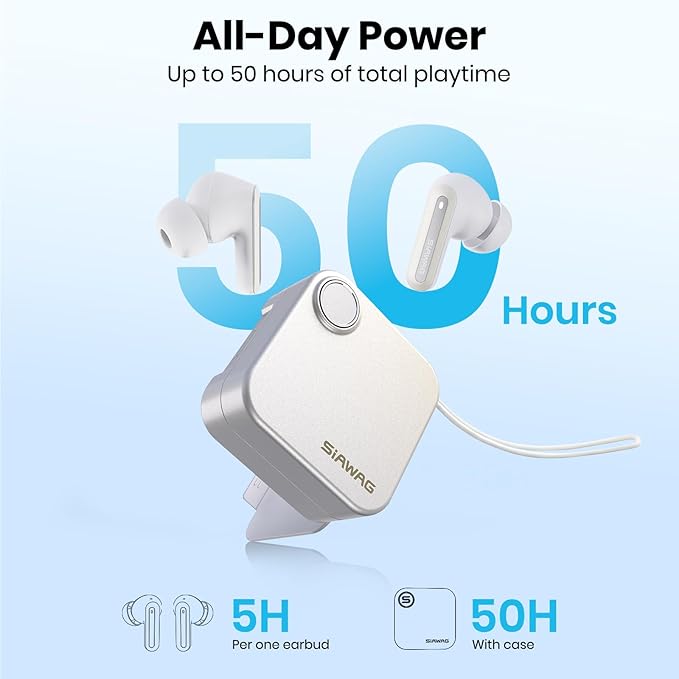 Bluetooth Headphones 5.4 Wireless Earbuds 2-in-1 Case and Phone Stand Noise Cancelling Earbuds Powerful Bass in-Ear Bluetooth 70H Playtime 35dB Hybrid ANC Waterproof for Sports/Workout White