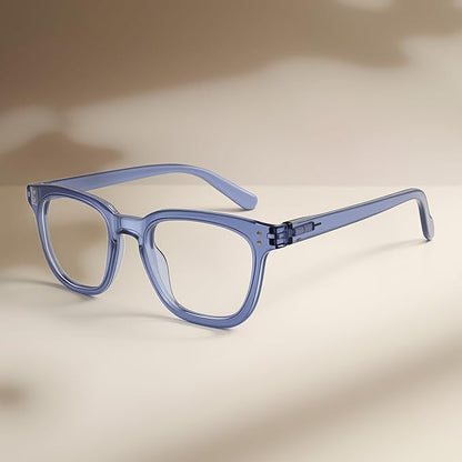 Reading Glasses for Men Women Blue Light Blocking with Spring Hinge, Blocking Readers Anti UV Ray Filter Eyeglasses, Square Computer Reader Glasses，Transparent Deep Blue，+0.0