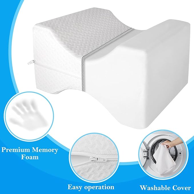 BlissTrends Memory Foam Knee Pillow, Knee Pillow for Side Sleepers, Leg Pillows for Sleeping Blood Circulation, Elevation Pillow for Spine Aligning, Sciatica, Hip, Knee, Ankle Pain, White, X-Large