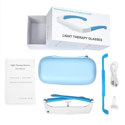 Light Therapy Glasses, Blue-White UV-Free Light Therapy Lamp, Portable Daylight Lamp, Wearable Sunlight Lamp, Boost Energy, Relief for Sleep Problems, Jet Lag, Equivalent to 10000 Lux