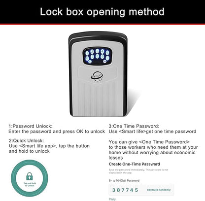 Security Key Lock Box Instant Remote Access Via Bluetooth/Code/App Resettable Set Your Own Combination 6 Digit Storage Smart Lock Box No WiFi Wall Mounted 5 Key Large Capacity,Black