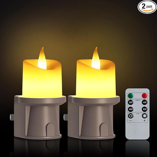 2-in-1 Plug in Night Light (2 Pack) - Dual Mode: Auto Sensor & Remote Timer - Boho Neutral Beige Candle Nightlight for Nursery, Bedroom, Bathroom Aesthetic (Taupe, 2 Pack)