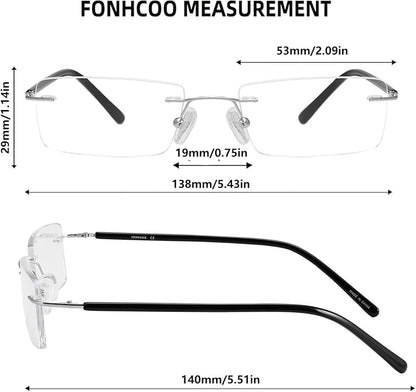 FONHCOO Blue Light Blocking Glasses Anti Blue Ray Unisex Lightweight Rimless Frameless Rectangle Computer Gaming Glasses
