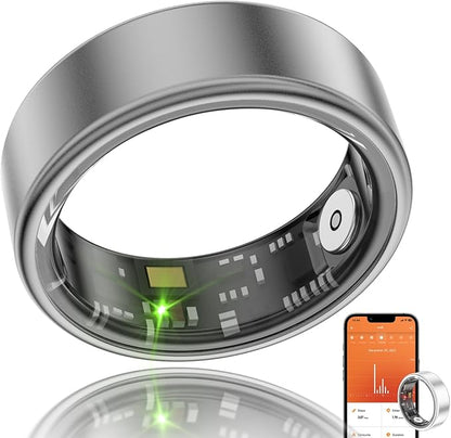 Smart Ring Health Fitness Tracker, Size First with Sizing Kit, Activity & Sleep Tracker/Stress/Heart Rate Monitor, Waterproof Smart Ring for Men/Women, No App Subscription (Black, 12)