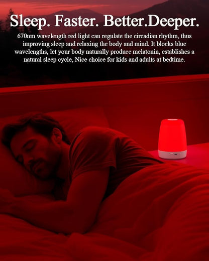 Red Light Night Light for Bedroom - 670nm Sleep-Enhancing Lamp, 2 Color Mode, 3 Brightness Level, Touch Control, 2H Timer, Memory Function, USB Charging, Sleep Christmas Gift for Adults&Kids
