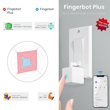 MOES Fingerbot Plus Smart Button Pusher No Wiring Switch, Upgrade with Touch Control, Work with Smart Life App, Add MOES Tuya Bluetooth Hub Make it Compatible with Alexa,Google Home and Timer Control