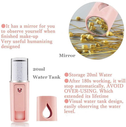 2 Pack Nano Facial Mister 20ml Mini Face Humidifier Portable Facial Sprayer USB Rechargeable Handy Skin Care Machine Moisturizing & Hydrating for Face, Makeup, Eyelash Extensions (Pink + Pink)