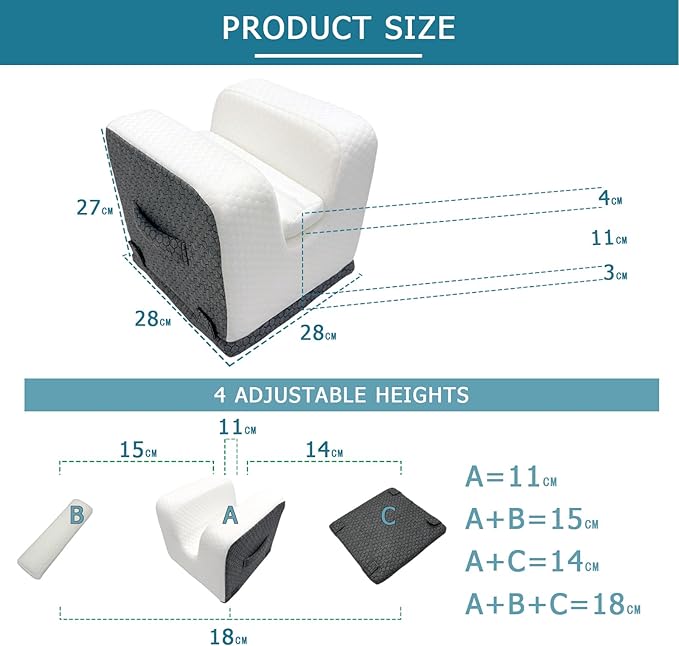 Knee Replacement Pillow - 4 Adjustable Heights for Full Straight-Leg Extension - Post Surgery Recovery Equipment with Handle - Leg Elevation Wedge for ACL Surgery, Hip & Knee Rehab