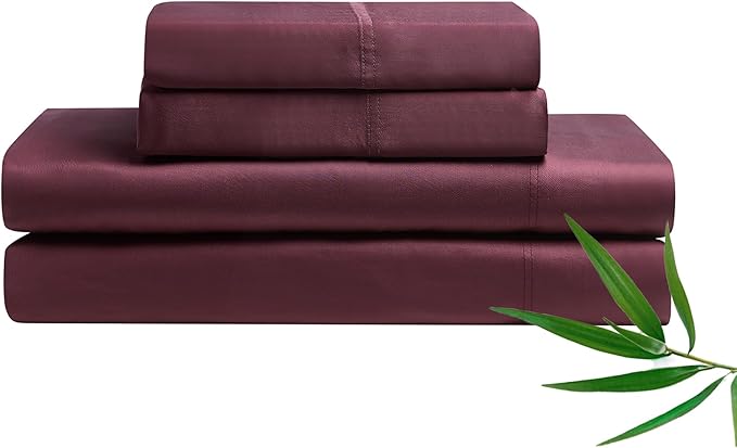 YnM Cooling Bed Sheet Set with 100 Percent Rayon Derived from Bamboo, 400TC Fabric with 2 Pillowcases and Flat Sheet, Deep Pocket Fit 19'', Silky-Soft & Sweat Wicking, 4 Piece (Ca King, Rose Purple)
