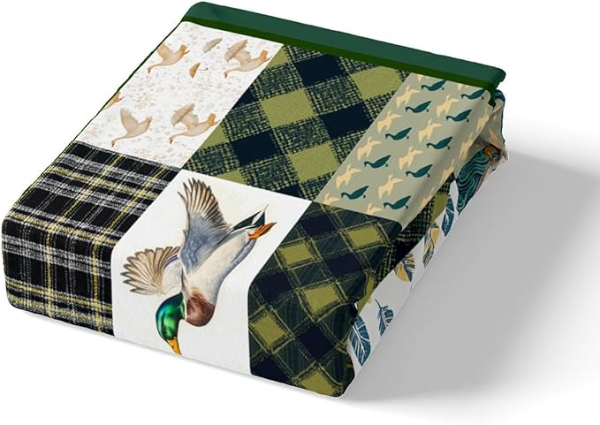 Mallard Duck Kids Fitted Sheet Twin Size,Geometric Grids Arrows Patch Bedding Set,Boys Girls Room Decor,Hunting Animal Wildlife Rustic Cabin Bed Cover,Green Bed Sheet,1 Pillowcase(No Top Sheet)