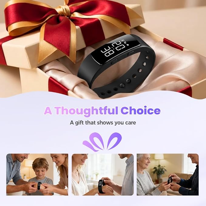 Vibrating Alarm Reminder Watch, 2026 Upgraded Silent Bracelet Wearable Wrist Alarm Clock for Step Counter, Vibration, Stopwatch Timer, 2-Set Alarm Clock Design for Deep Sleepers (White)