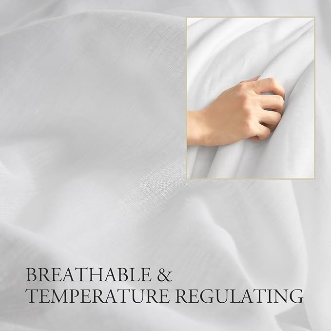 DAPU 100% Linen Duvet Cover Full 3PCs, Pure Natural French Flax Linen Duvet Cover King 80"x90" with Multiple Corner Ties and Zipper Closure, Soft Breathable Durable for Hot Sleepers (White, Full)