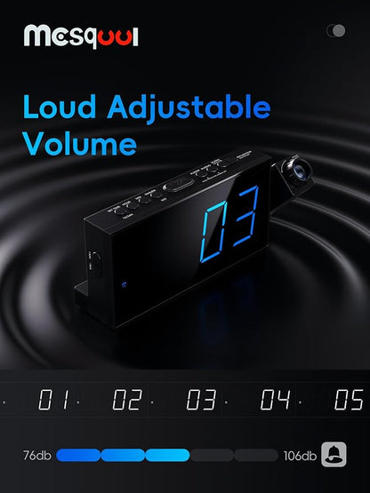 Digital Projection Alarm Clocks for Bedrooms - Large LED Display, 180° Rotatable Projector, 5-Level Dimmer,USB Charger,Battery Backup,Loud Dual Alarms for Kids Elderly,Heavy Sleepers,Snooze,12/24H,DST