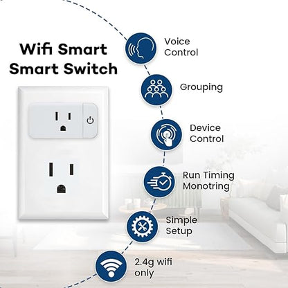 4 Pack Smart Home Wi-Fi Plugs - Alexa & Google Home Compatible, White, Toggle Switch, Automatic Operation