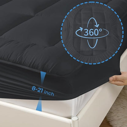 YUGYVOB Twin XL Mattress Topper - 600GSM Extra Thick Cooling & Breathable Mattress Pad with Deep Pocket 8"-21" & Soft Down Alternative Filling, Grey