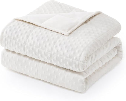 Wemore Minky Dot Weighted Blanket for Adults Queen Size 15 lbs, Soft Heavy Blanket for Stress Relief and Sleep Promotion, Breathable Blanket for All-Season with Glass Beads, White 60 x 80 inches