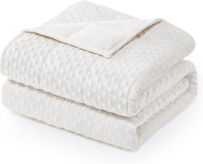 Wemore Minky Dot Weighted Blanket for Adults Queen Size 12 lbs, Soft Cozy Heavy Blanket for Bed and Couch, Breathable Blanket for All-Season with Glass Beads, White 60 x 80 inches