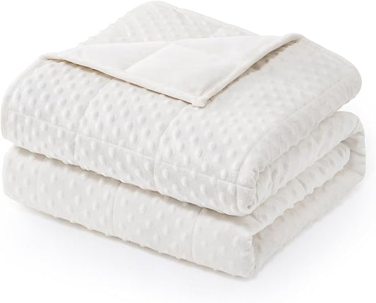 Wemore Minky Dot Weighted Blanket for Adults Queen Size 20 lbs, Soft Heavy Blanket for Stress Relief and Sleep Promotion, Breathable Blanket for All-Season with Glass Beads, White 60 x 80 inches