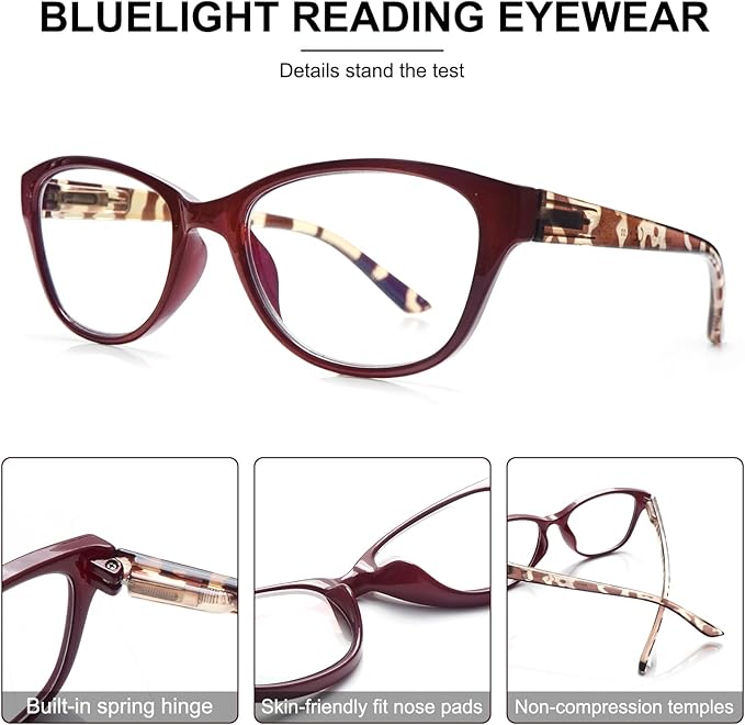COJWIS 5 Pack Reading Glasses for Women Blue Light Blocking Computer Readers with Spring Hinge Anti Eye Strain Eyewear