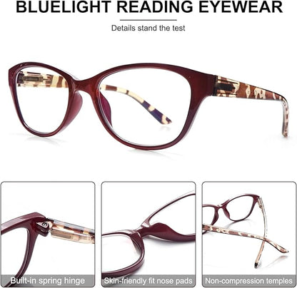 COJWIS 5 Pack Reading Glasses for Women Blue Light Blocking Computer Readers with Spring Hinge Anti Eye Strain Eyewear