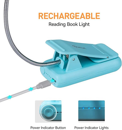 VAVOFO Rechargeable Book Light, Blue Light Blocking, Amber 1600K Clip On Reading Light, Eye Care 7 LEDs Kids Book Light for Reading in Bed with Power Indicator for Bookworms (Mint Blue)