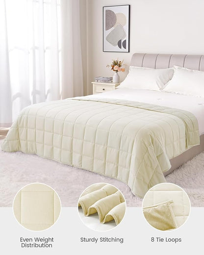 Drewin Weighted Blankets 12lbs Twin Size, Adult Weighted Blanket for Hot Sleepers, Breathable Microfiber Double-Sided Weighted Blanket, Cool and Cozy for All Season, 48 x 72 inches, Beige