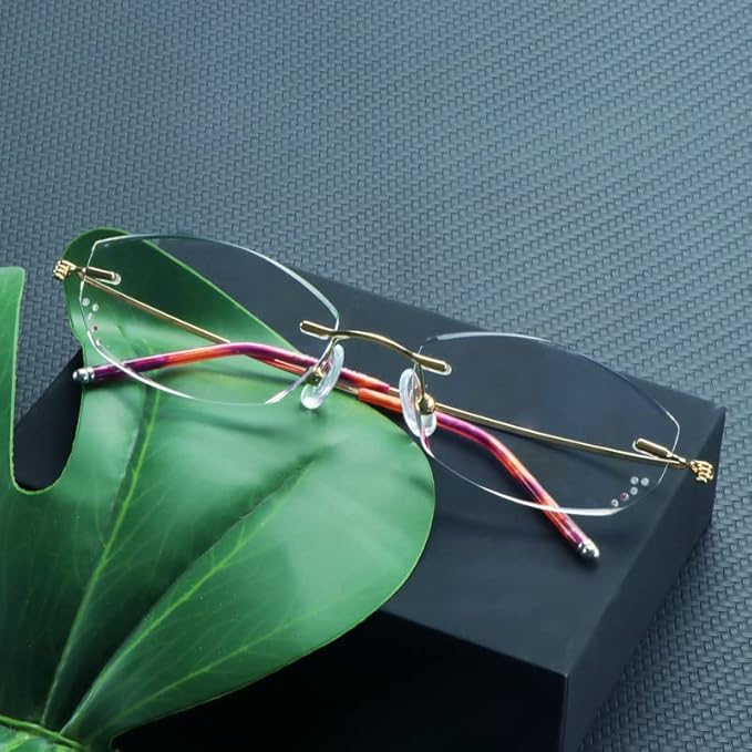 LifeArt Blue Light Blocking Glasses,Computer Reading Glasses,Rimless Frame Tinted Lens with Diamond,Stylish for Women (+2.00 Magnification)