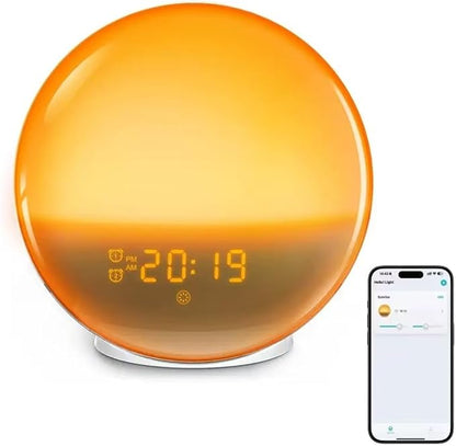 Smart Sunrise Alarm Clock: Simulated Sunrise & Sunset Wake-Up Light with APP/Voice Control, 7 Colour Night Light & 7 Soothing Sounds/FM, Natural Wake and Sleep Aid, Bedside Lamp Gift