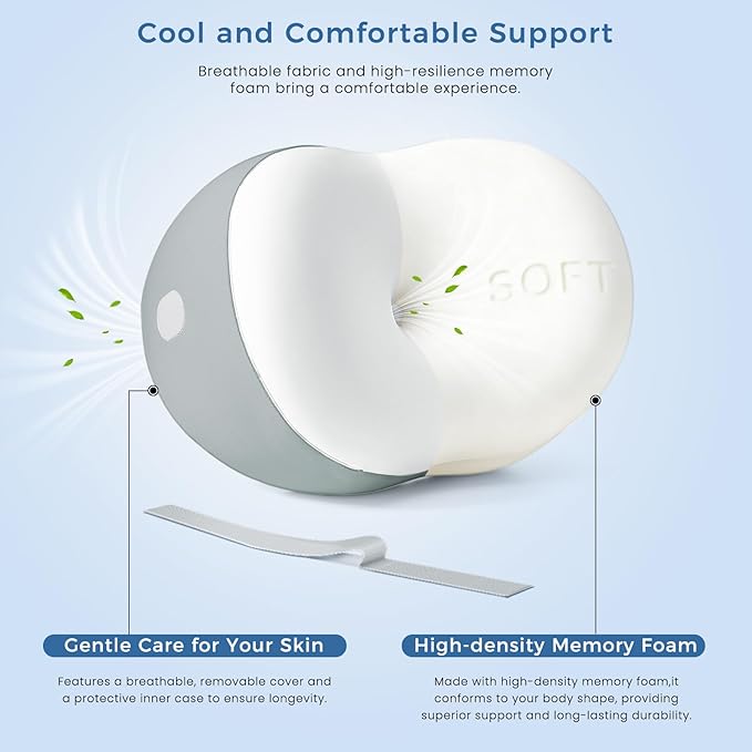Knee Pillow for Side Sleepers, Leg Pillow for Side Sleeping, Hip, Sciatica & Lower Back Pain Relief, with Contoured Memory Foam & Non-Slip Strap for All-Night Support