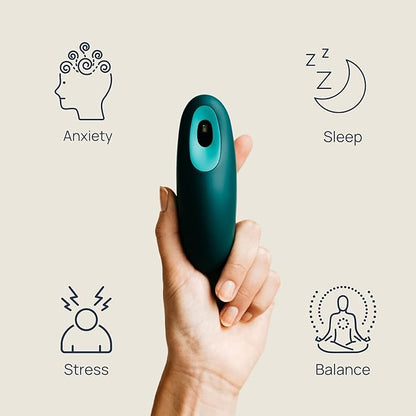 Moonbird Breathing & Meditation Device - Instant Stress Relief, Anxiety Relief, Relaxation for Women & Men - Helps with Better Sleep, Stress, and Overall Health- Biofeedback Device - Blue Green