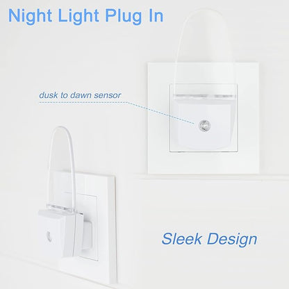 4 Pack Auto Nightlight Lamp with Dusk to Dawn Sensor for Bedroom, Plug in, Red