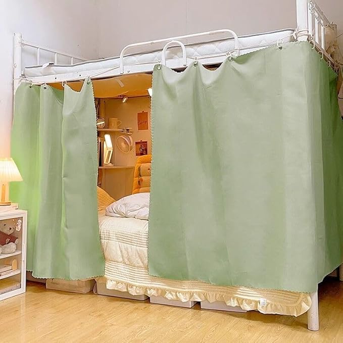 Blackout Bunk Bed Curtains Dorm Loft Privacy Cover Canopy Student Children Single Green 2PCS