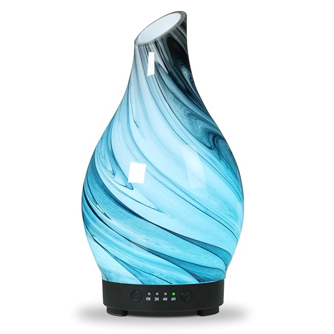 Essential Oil Diffuser Aroma Diffuser- 200 ml Art Glass Ultrasonic Cool Mist Oil Diffuser for Aromatherapy Auto Shut-Off Protection & 7 Colors Changed LED Light for Home Office Decor & Gift (200ml)