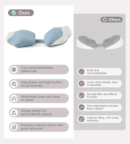 DONAMA Memory Foam Pregnancy Pillow- with Adjustable Air Bag for Back/Legs/Belly/HIPS Support, W-Shaped Pregnancy Wedge Pillows for Sleeping, Cooling Maternity Body Pillow for Pregnant Women