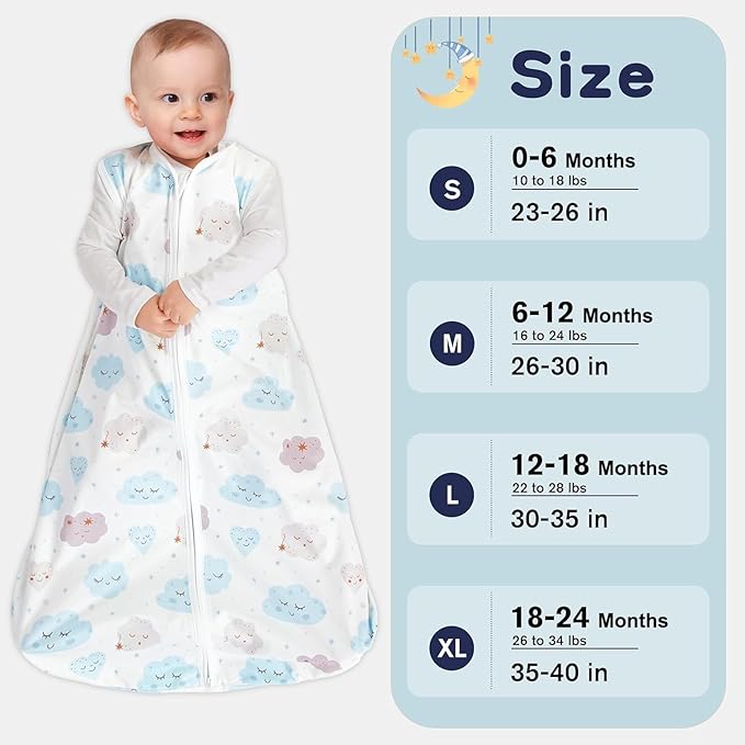 3 Pack Baby Sleep Sack 6-12 Months 100% Rayon Cotton Baby Sleeping Bag 2-Way Zipper Toddler Wearable Blankets Comfy Stretchy Lightweight TOG 0.3 （Purple&Clouds&Starry Sky）