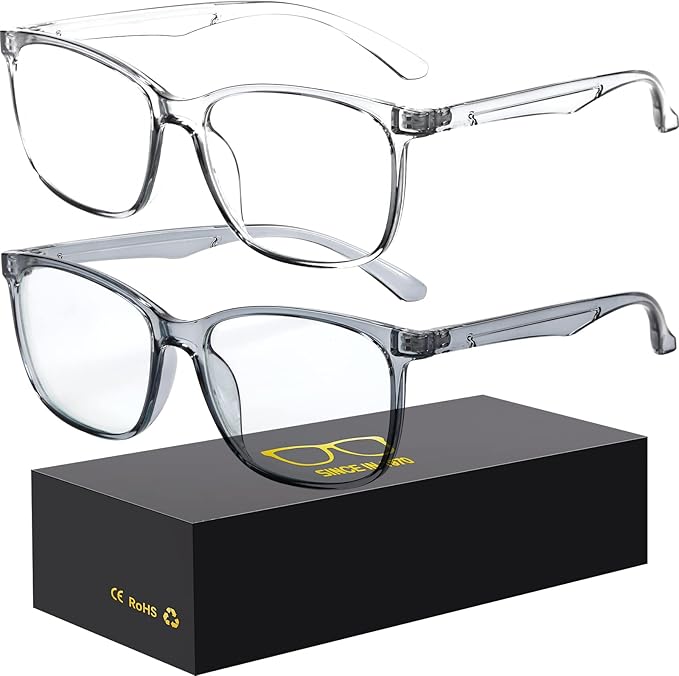 Blue-Light Blocking Glasses Computer Reading/Gaming/TV/Phones Glasses Fashion Anti Eyestrain UV Glasses for Women Men（A4 Gray + Transparent）