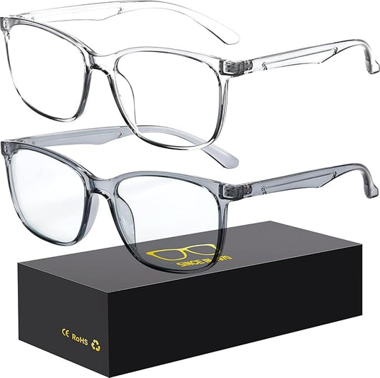 Blue-Light Blocking Glasses Computer Reading/Gaming/TV/Phones Glasses Fashion Anti Eyestrain UV Glasses for Women Men（A4 Gray + Transparent）
