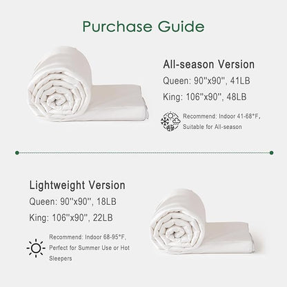 DWR Queen Size Cooling Comforter for Hot Sleepers– 100% Rayon Derived from Bamboo Fabric with 15% Silk Fill, Lightweight Summer Blanket(White, 90x90)