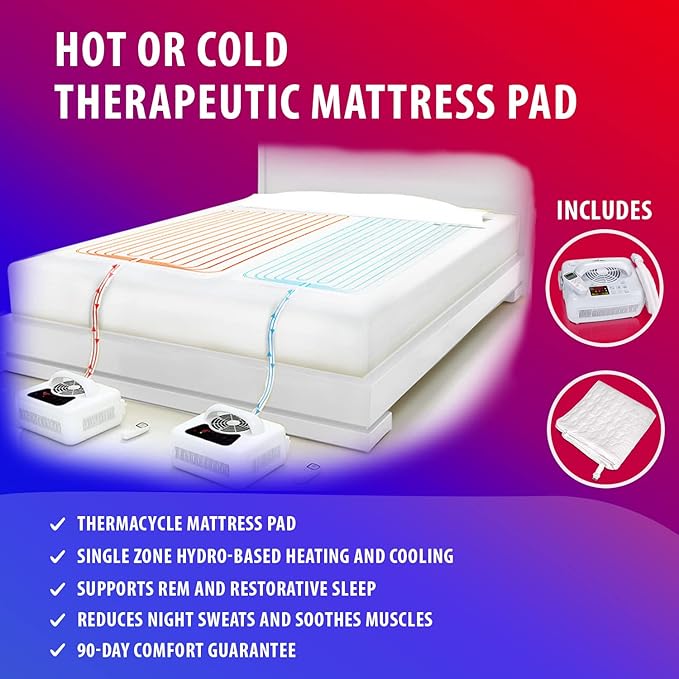 Water Circulating Sleep Pad by Thermacycle; Both Cools and Heats, EMF Free Therapeutic Mattress Pad; Sleep Aid– for Hot Flashes, Night Sweats, Menopause, Insomnia, Hyperhidrosis - Twin - 35" by 75"