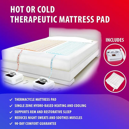 Water Circulating Sleep Pad by Thermacycle; Both Cools and Heats, EMF Free Therapeutic Mattress Pad; Sleep Aid– for Hot Flashes, Night Sweats, Menopause, Insomnia, Hyperhidrosis - Twin - 35" by 75"