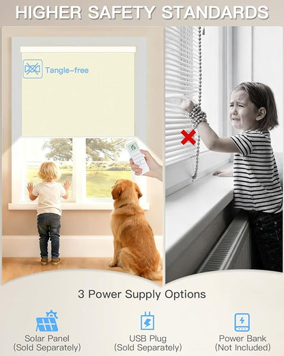 Motorized Roller Shade with Remote Control, Blackout Electric Shade for Windows Compatible with Alexa Google via Hub, Rechargeable Smart Window Blind Customized Size (Vinyl Beige)