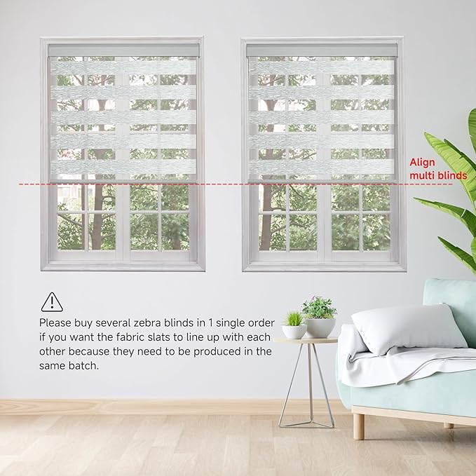 Motorized Zebra Blinds, Cordless Blackout Window Shades with Remote, Custom Dual Layer Smart Roller Shades Compatible with Alexa Google Assistant, Automatic Light Filtering Blinds,Light Grey