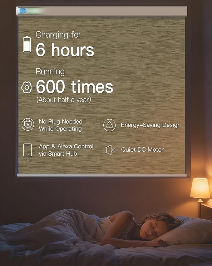Motorized Roller Shade with Remote Control, Blackout Electric Shade for Windows Compatible with Alexa Google via Hub, Rechargeable Smart Window Blind Customized Size (Texture Dark Coffee)
