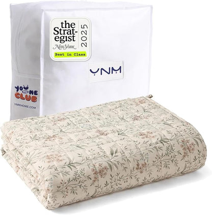YnM 15lbs Weighted Blanket for Adults, Linen Heavy Bed Throw Blanket with Cooling Glass Beads for All Season Use, Ideal for ~140lbs (60x80 Inches, Queen, Botanical)